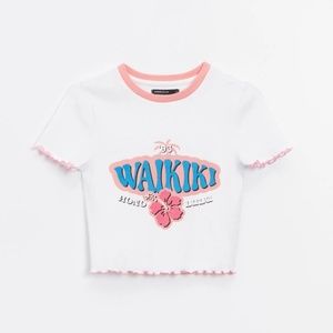 NWT Waikiki Hawaii Honolulu Ribbed Crop Top White Hawaiian size L